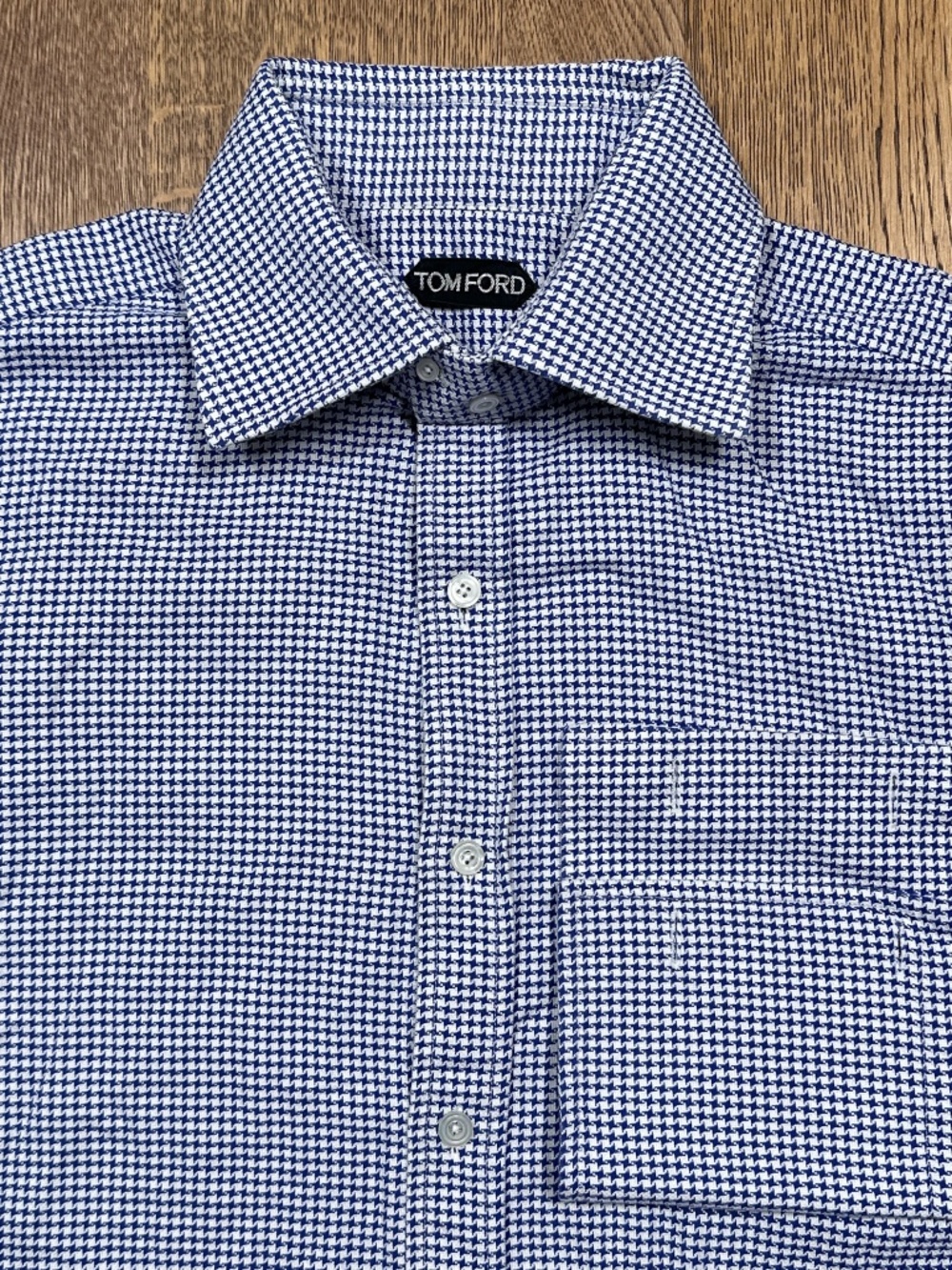 Tom Ford Blue Houndstooth French Cuff Woven Button Up Dress Shirt Mens 43 17